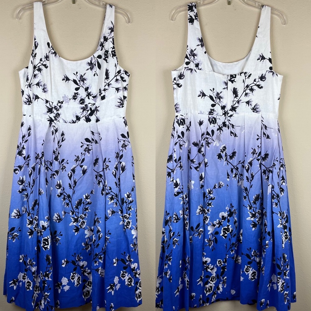 Ivanka Trump Floral Linen Blue & White Dress